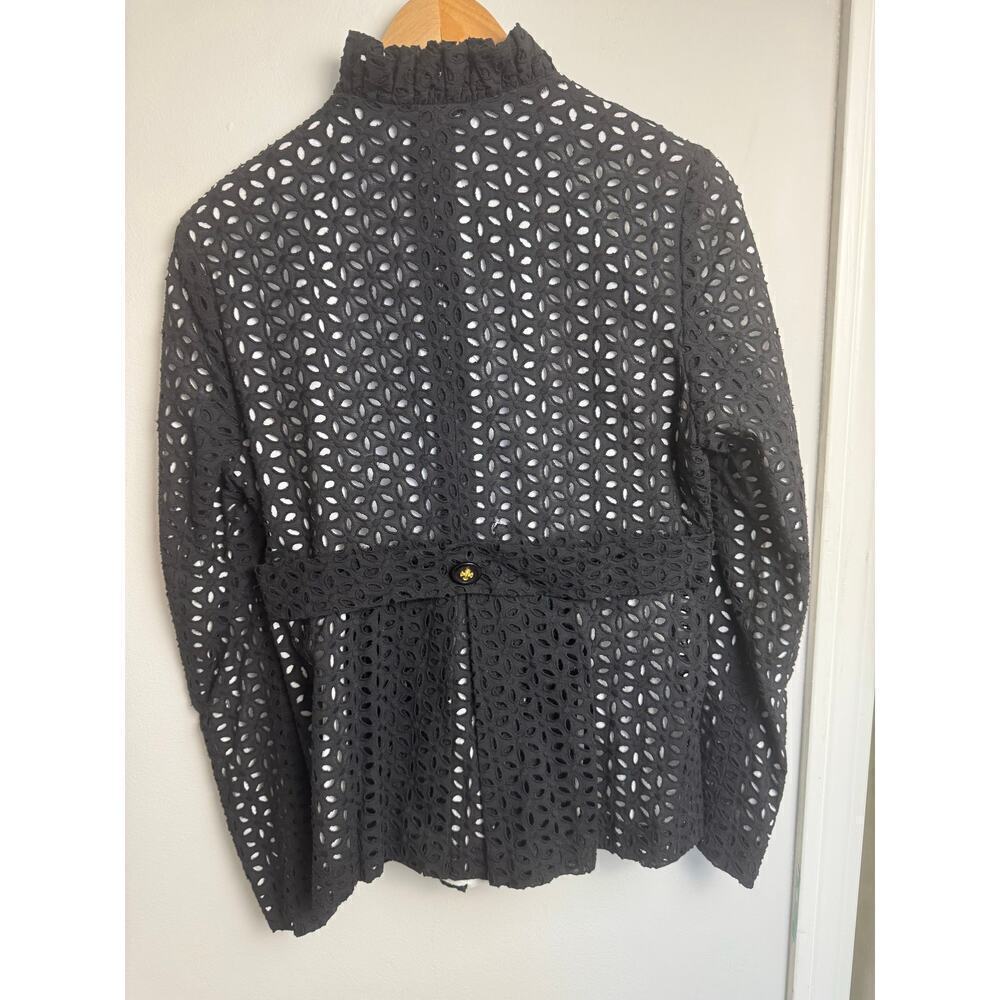 Skirtin Around 8 Black and White Floral Eyelet Ruffle Edged Jacket w Buttons - Picture 6 of 8